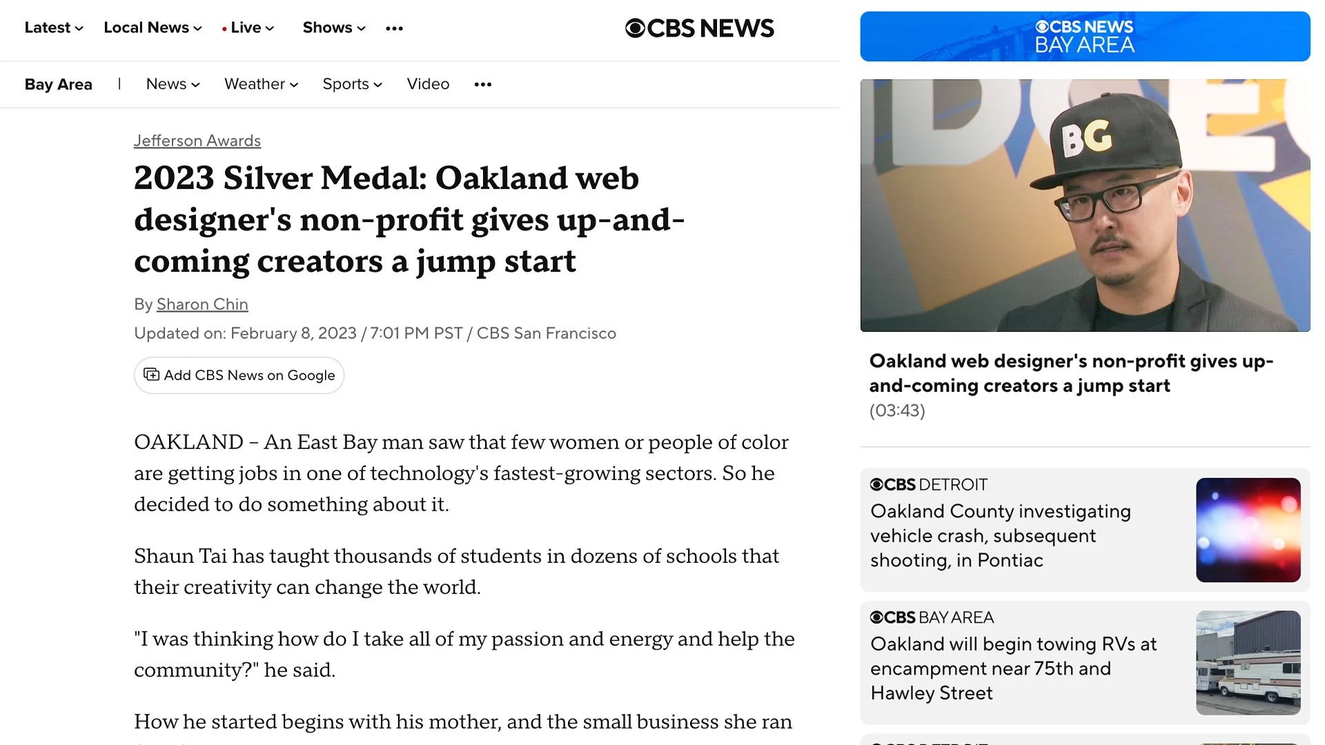 Shaun Tai x CBS News, 2023 Jefferson Award
